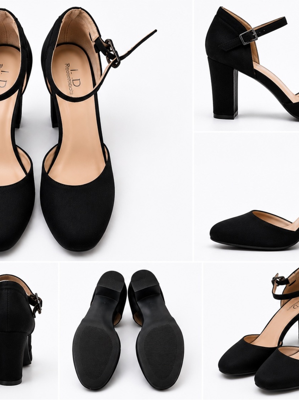 LD Black Ankle-Strap Block Heels